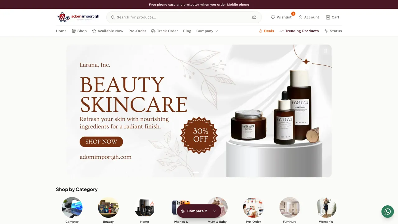Cadence Storefront homepage with a promotional banner and a row of shop categories